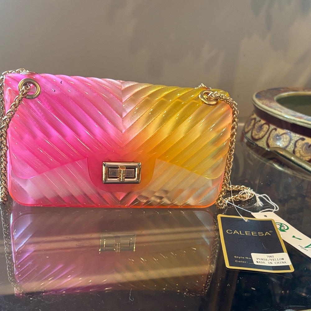NWT Pink & Yellow Gradient Quilted Crossbody with Gold Chain
